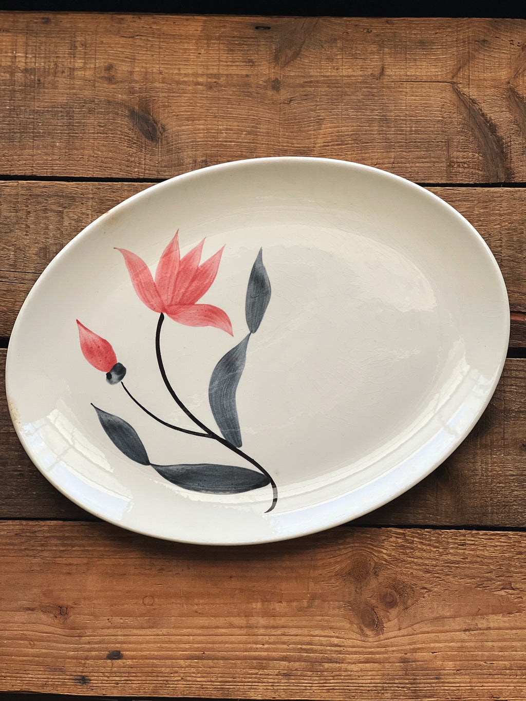 pink and gray floral platter