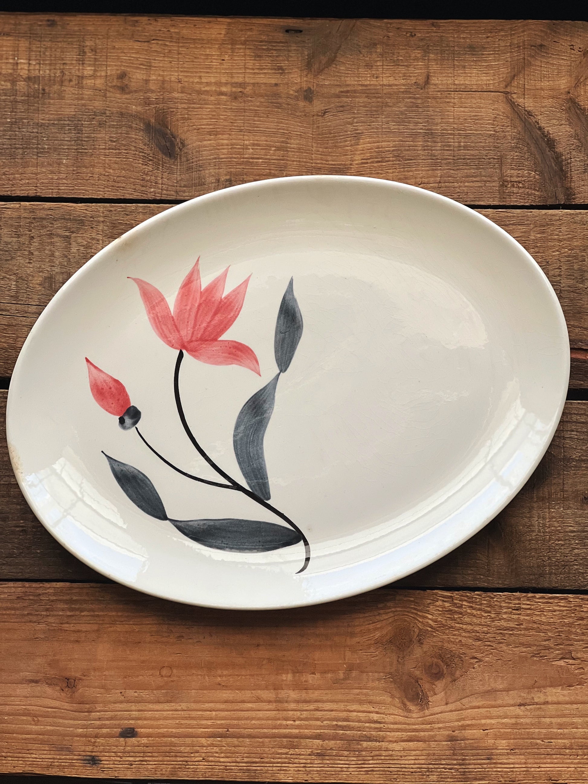 pink and gray floral platter
