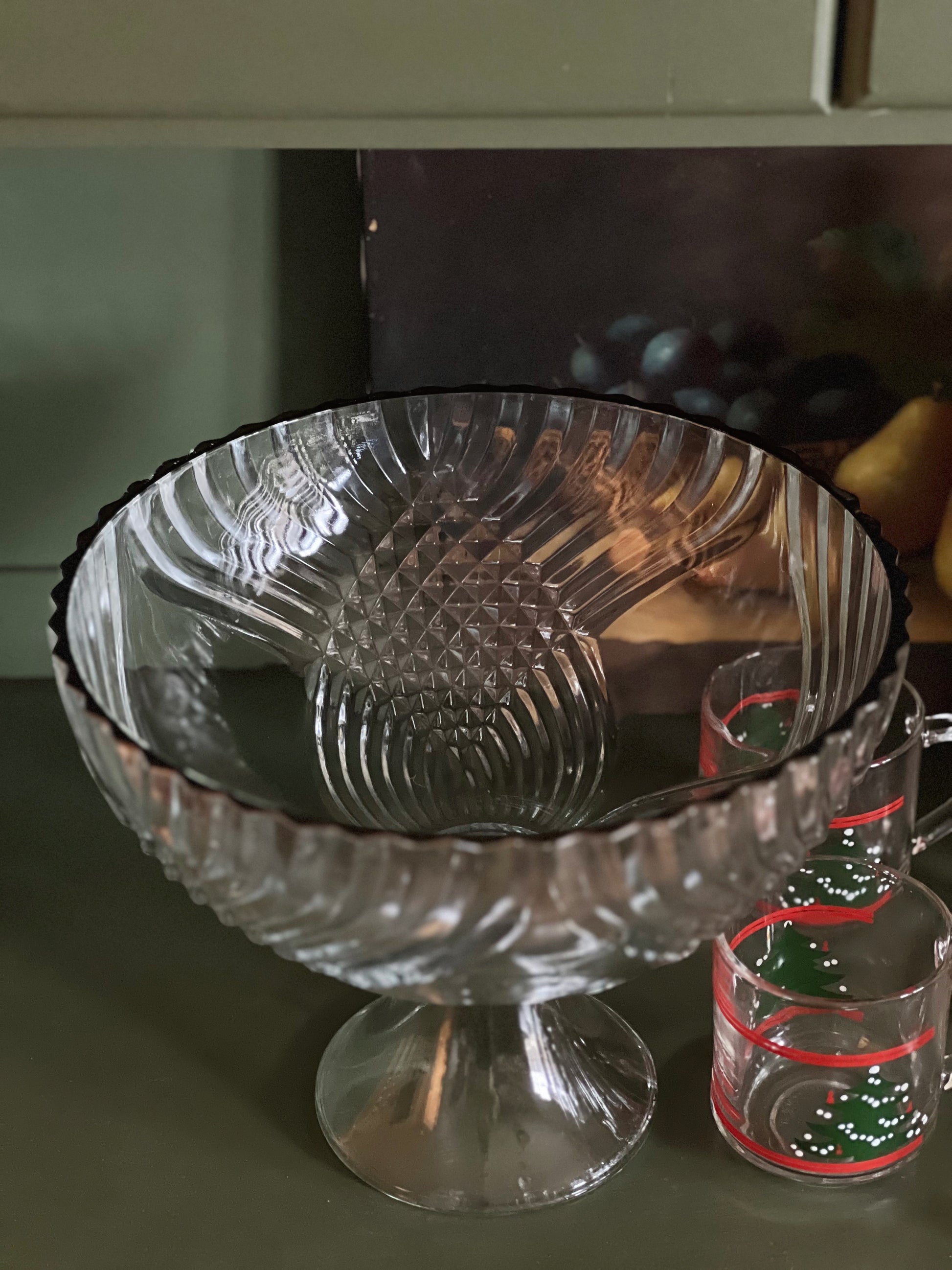 Vintage Cut Glass Pedestal Punch Bowl