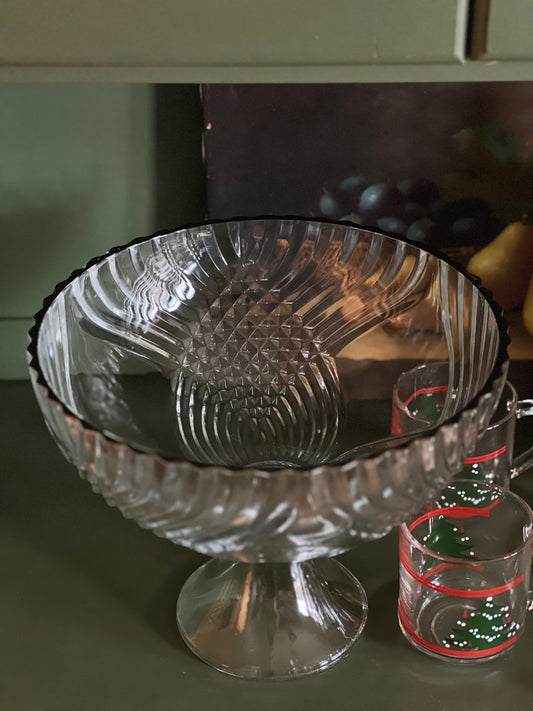 Vintage Cut Glass Pedestal Punch Bowl