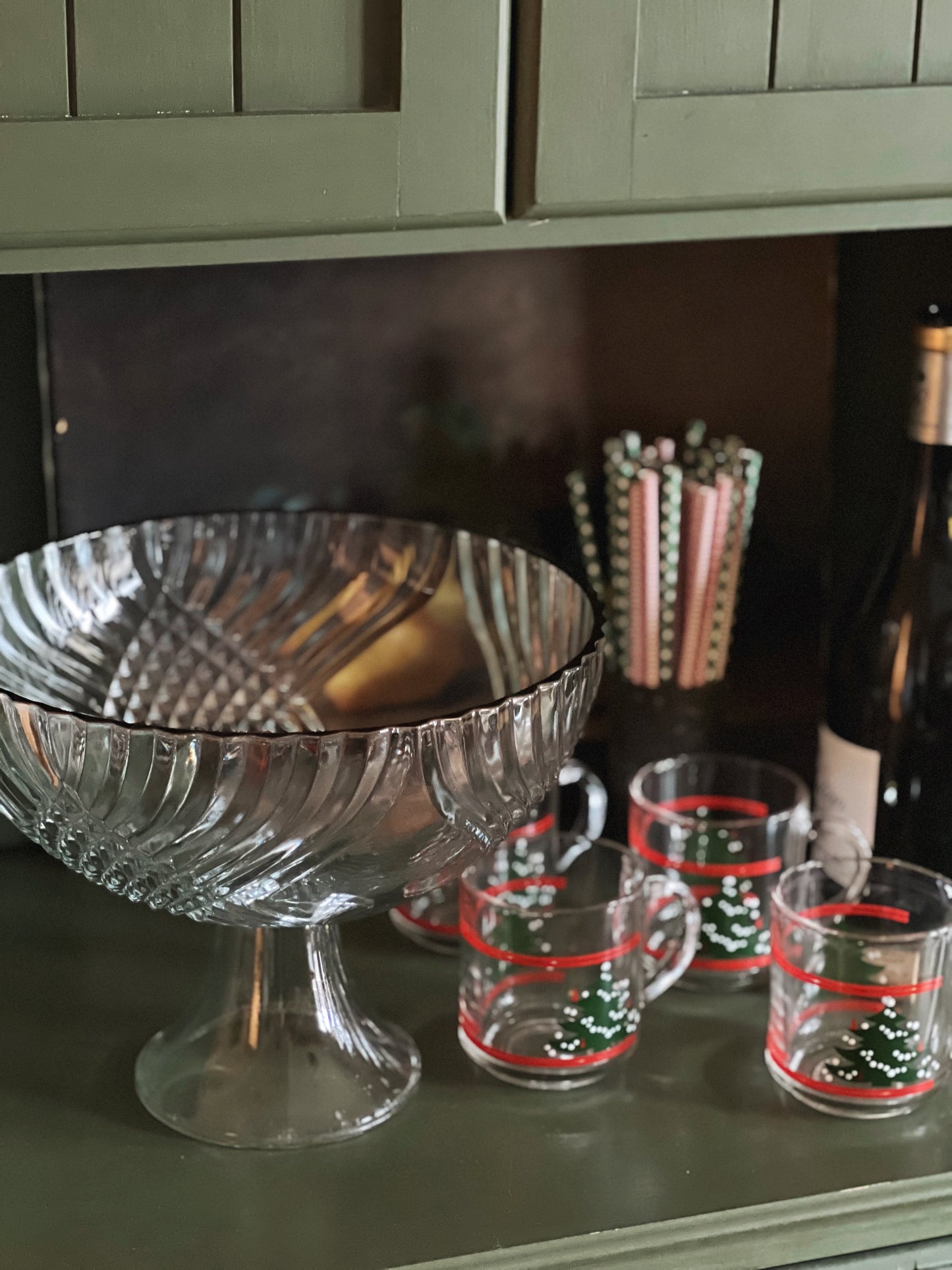 Vintage Cut Glass Pedestal Punch Bowl