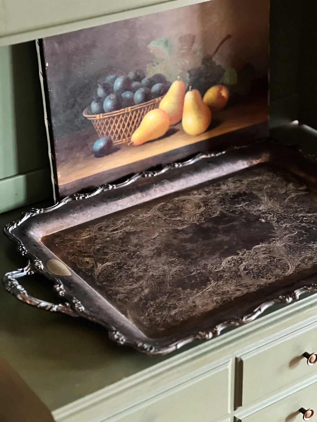 Large Vintage Two Handle Silver Serving Tray