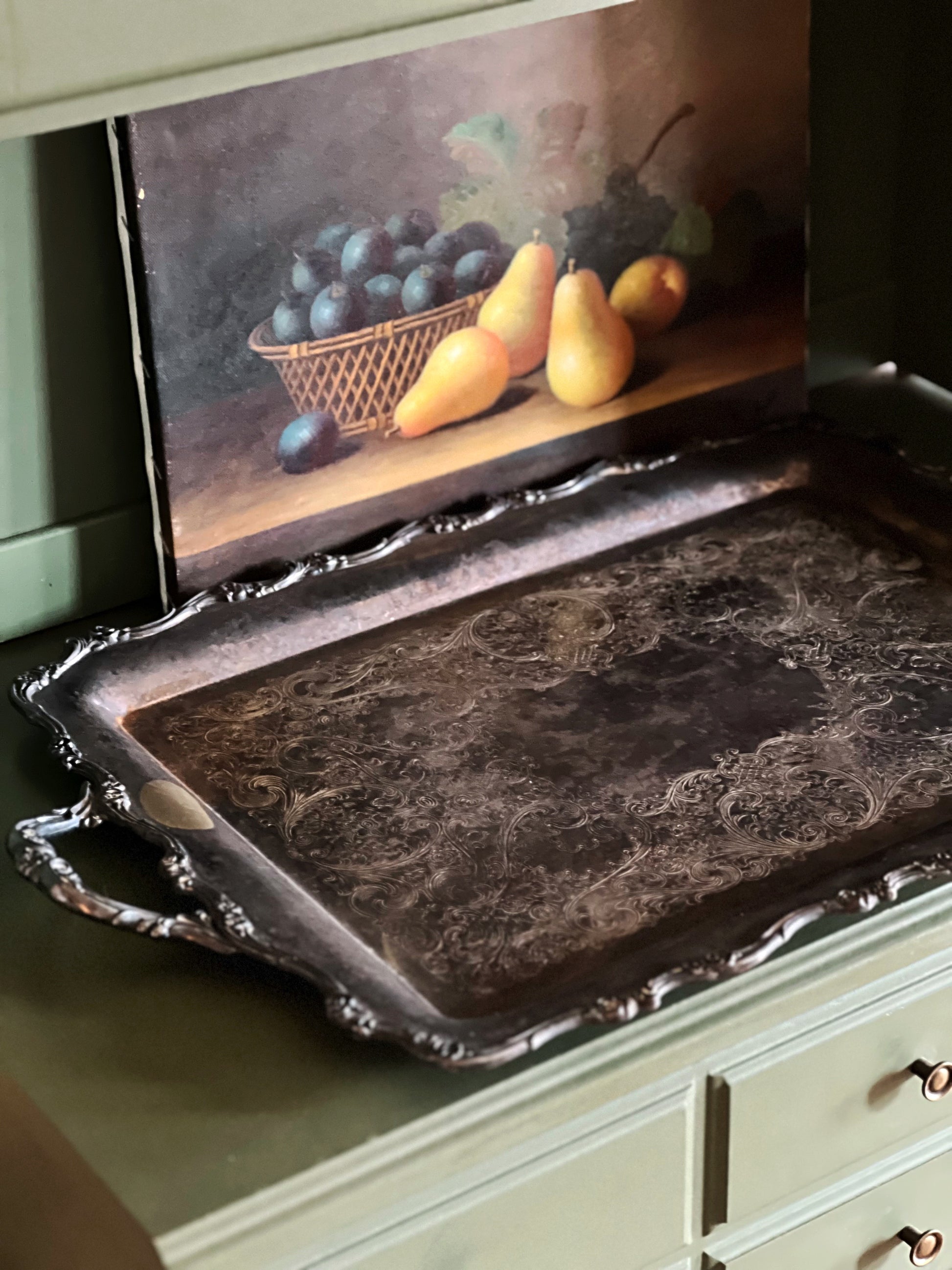Large Vintage Two Handle Silver Serving Tray