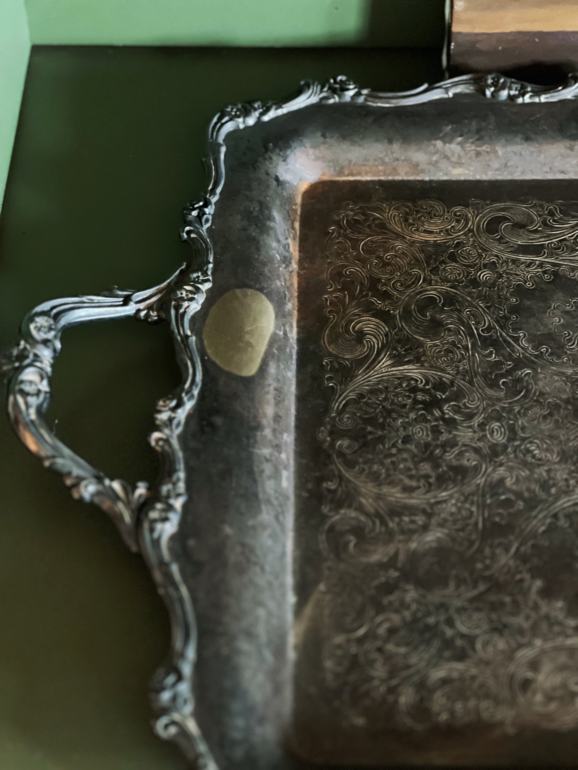 Large Vintage Two Handle Silver Serving Tray