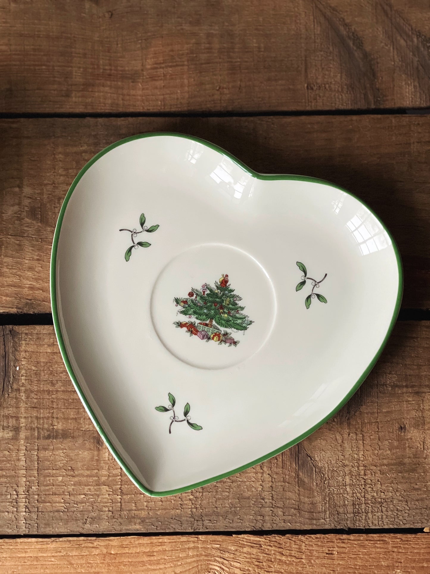 Vintage Spode Christmas Tree Heart Shaped Plate