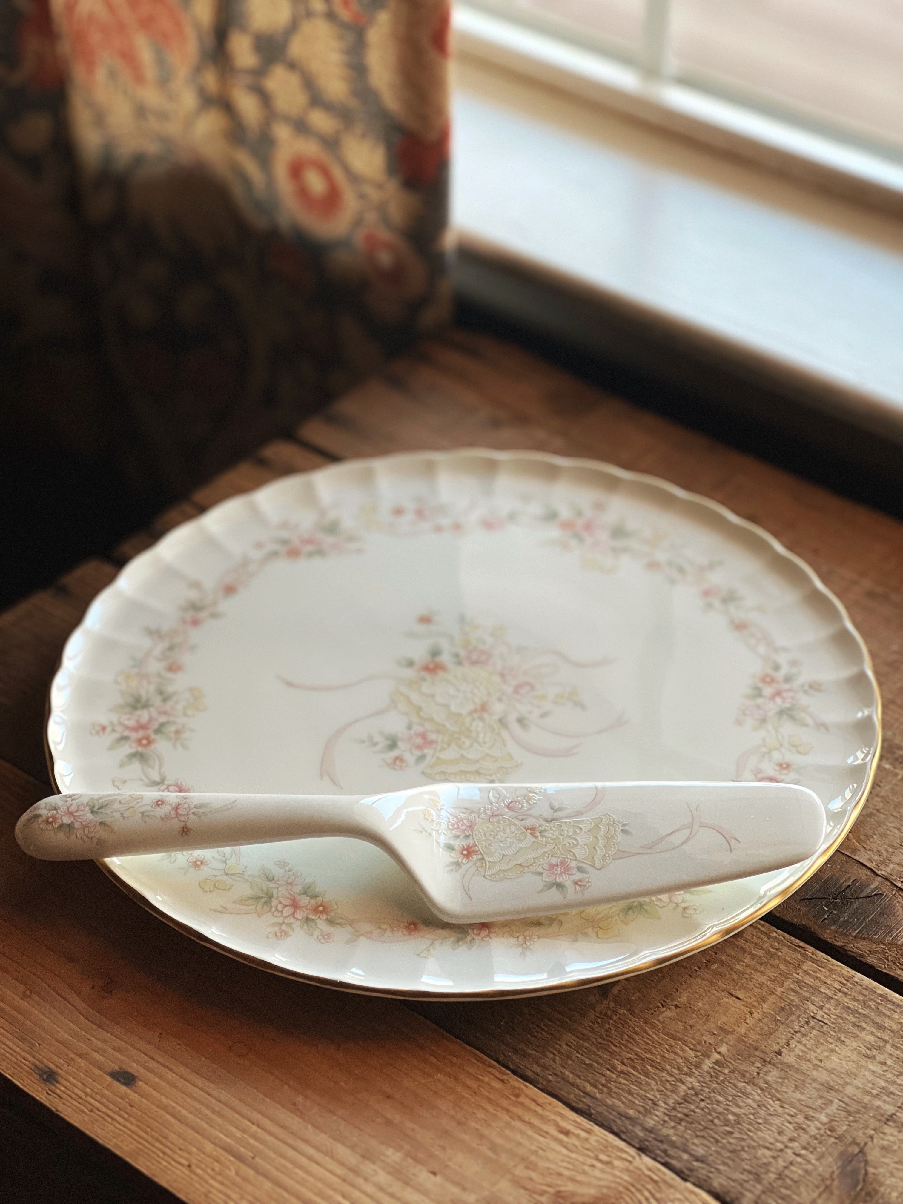 Vintage Mikasa Bone China Forever Love Cake Platter and Cake