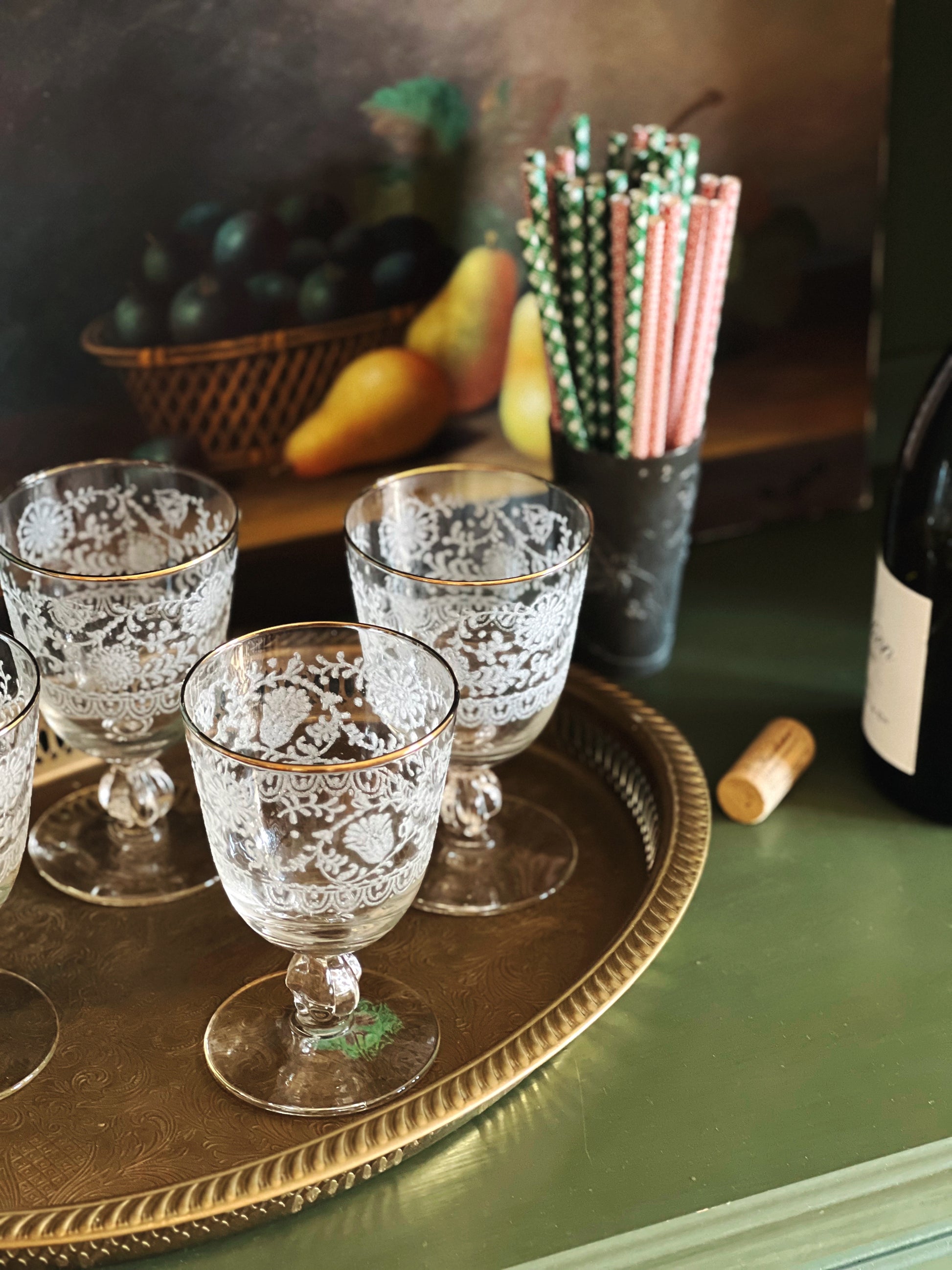 Vintage Frosted Filigree Wine Glass – feastvintage