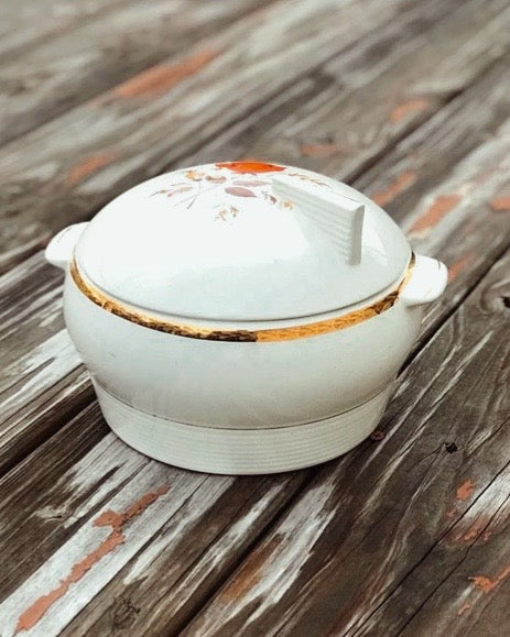 Vintage Triumph American Limoges Vermillion Rose Covered Casserole / Soup Tureen