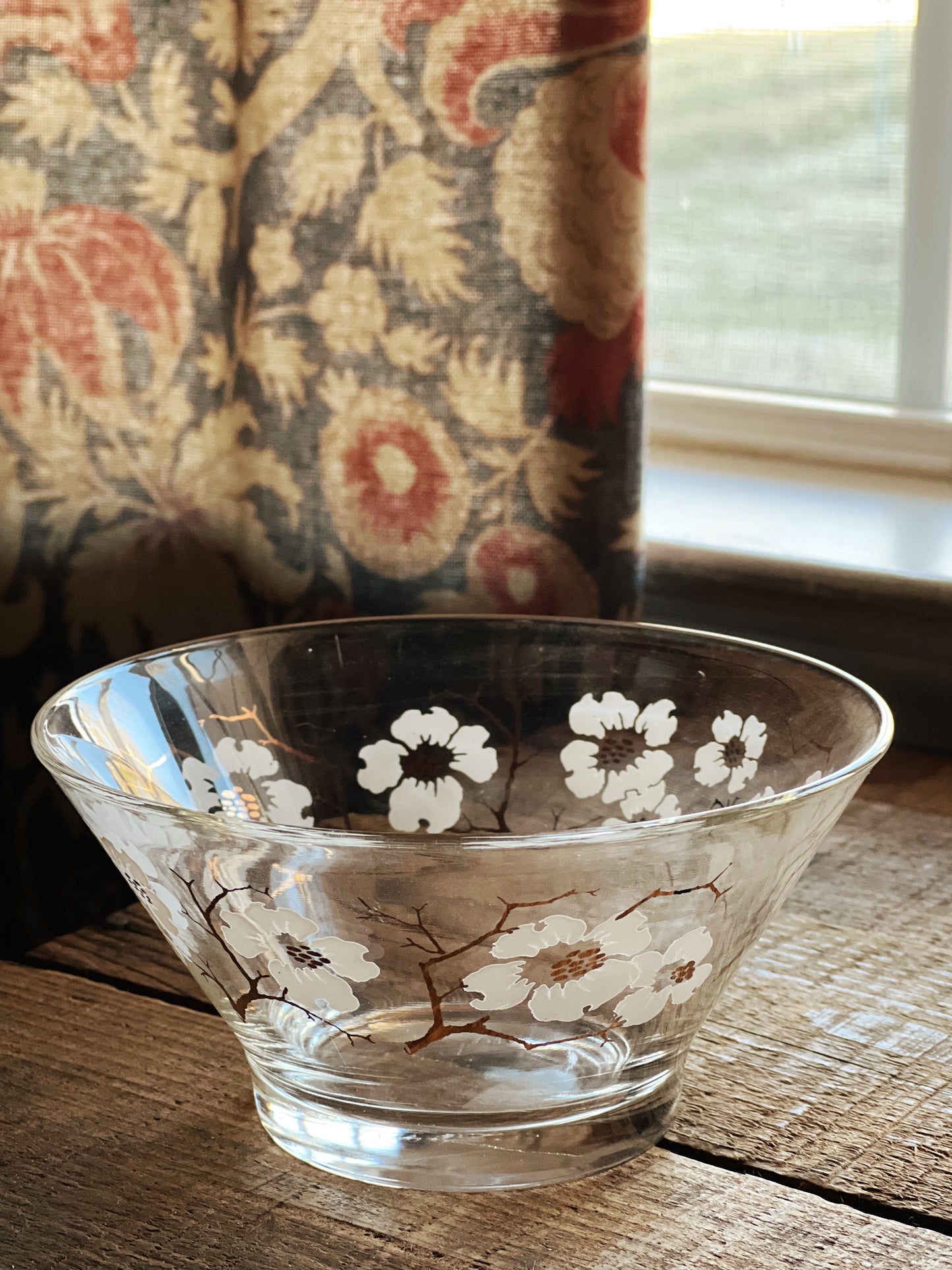 Small Vintage Cherry Blossom Glass Bowl