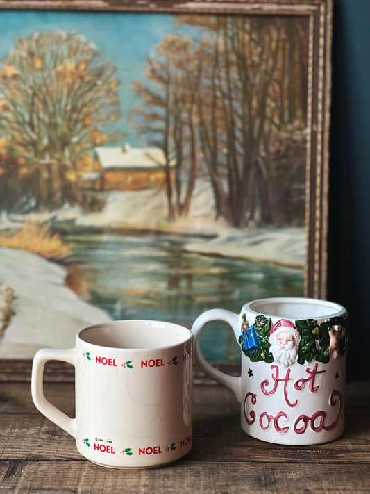 Pair of Vintage Mix Matched Christmas Mugs