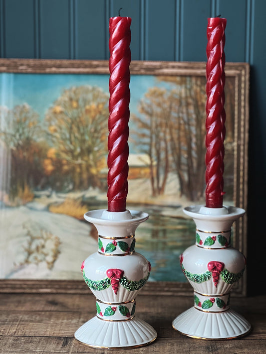 Pair of Vintage Ceramic Christmas Candleholders