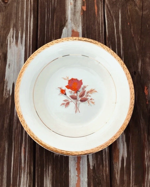 Vintage Triumph American Limoges Vermillion Rose Rimmed Soup Bowl
