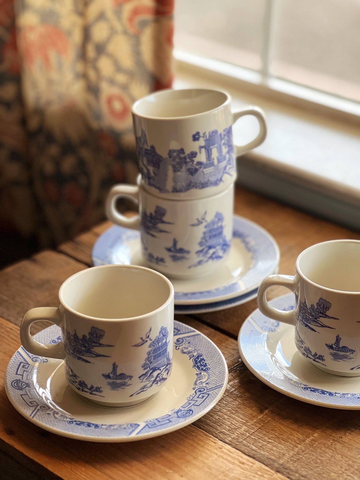 Vintage Blue Willow Stoneware Cup & Saucer Set