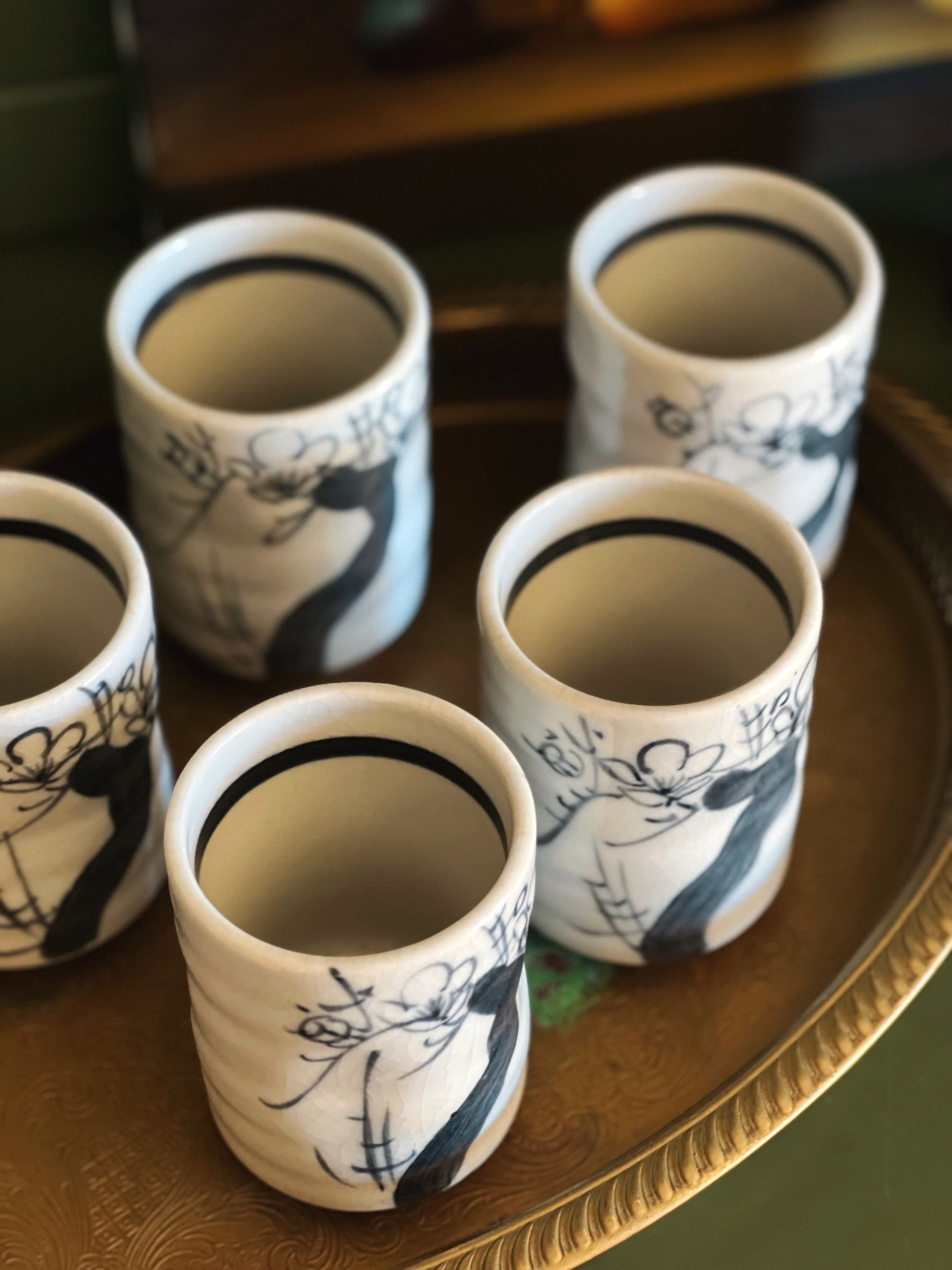 Set of 5 Vintage Japanese (Yunomi) Teacups