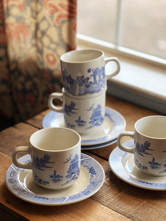 blue and white chinoiserie cup and saucer set