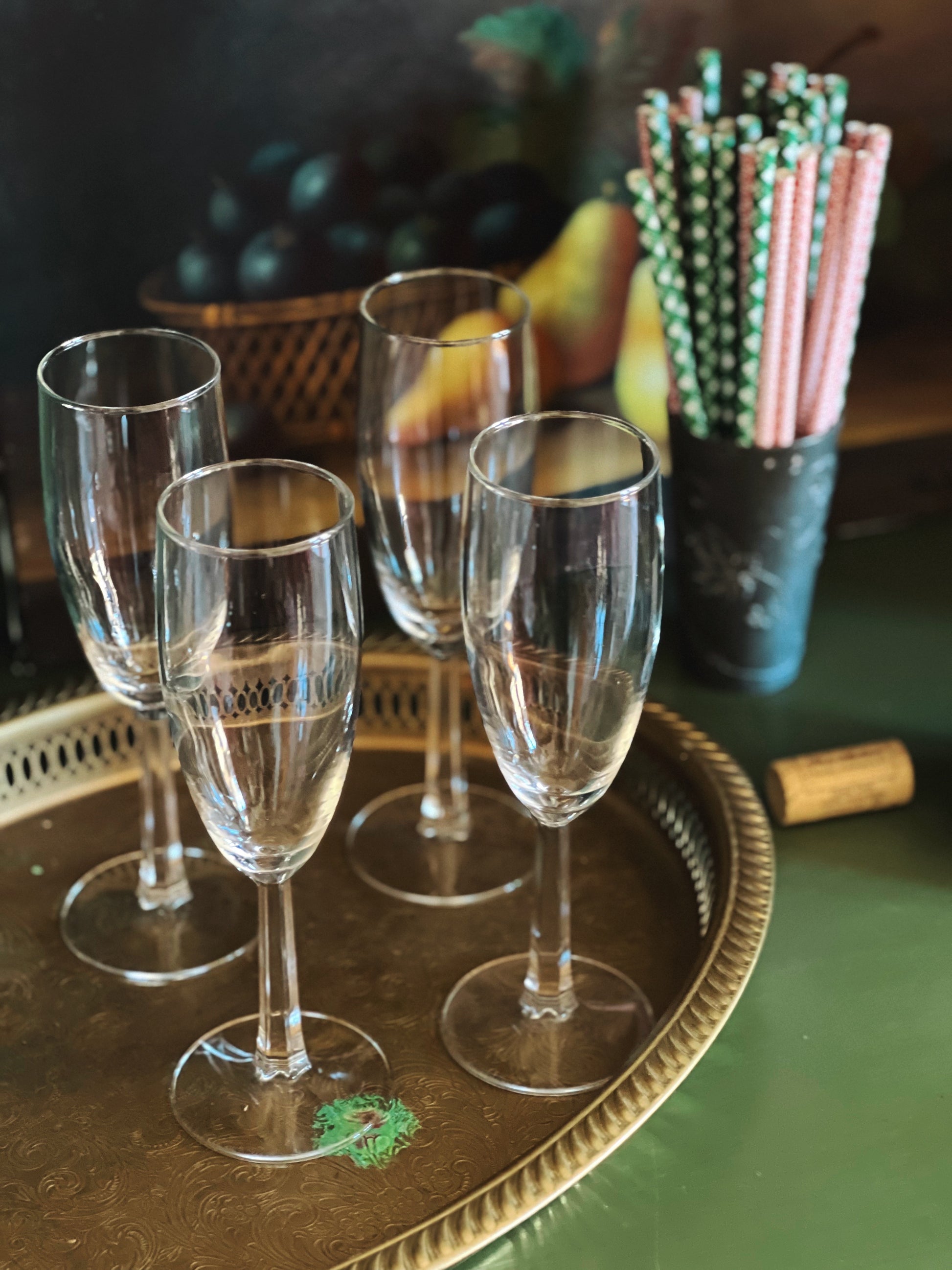 Vintage Set of 4 Champagne Flutes with Beveled Stems