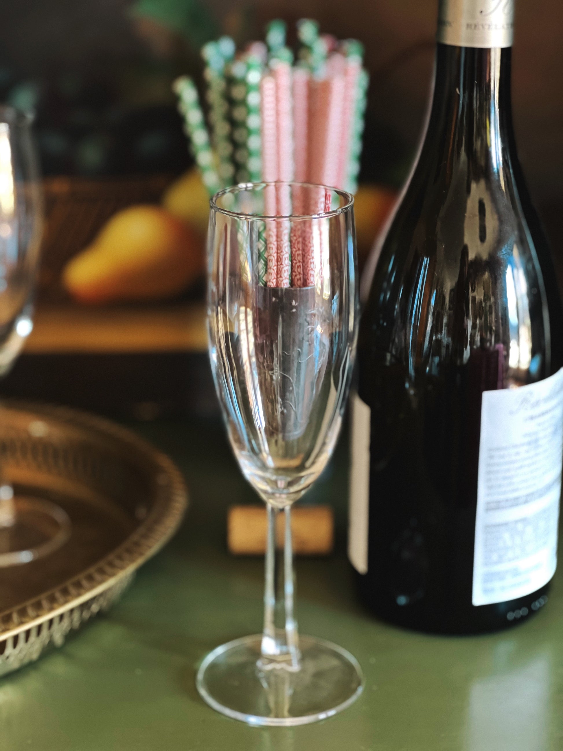 Vintage Set of 4 Champagne Flutes with Beveled Stems