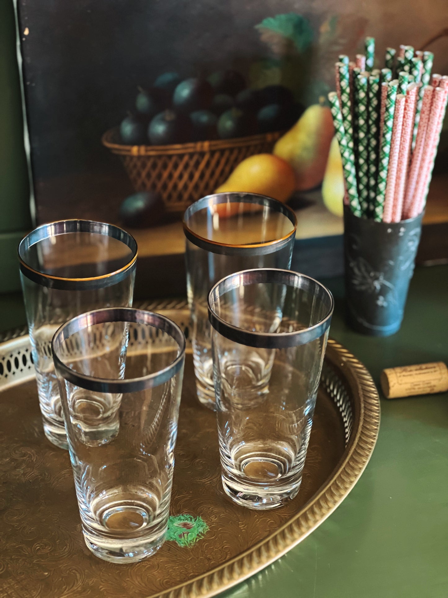 Set of 4 Vintage Black Rim Highball Glasses