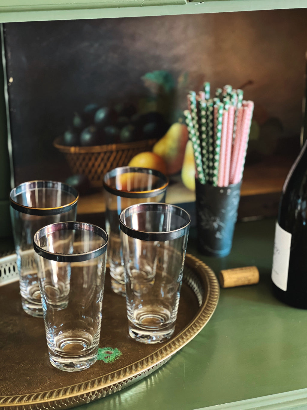 Set of 4 Vintage Black Rim Highball Glasses