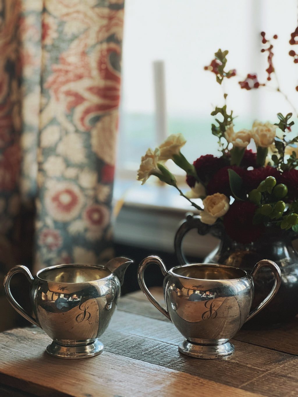 Vintage Set of M Fred Hirsch Co Sterling Silver Sugar Bowl & Creamer Set