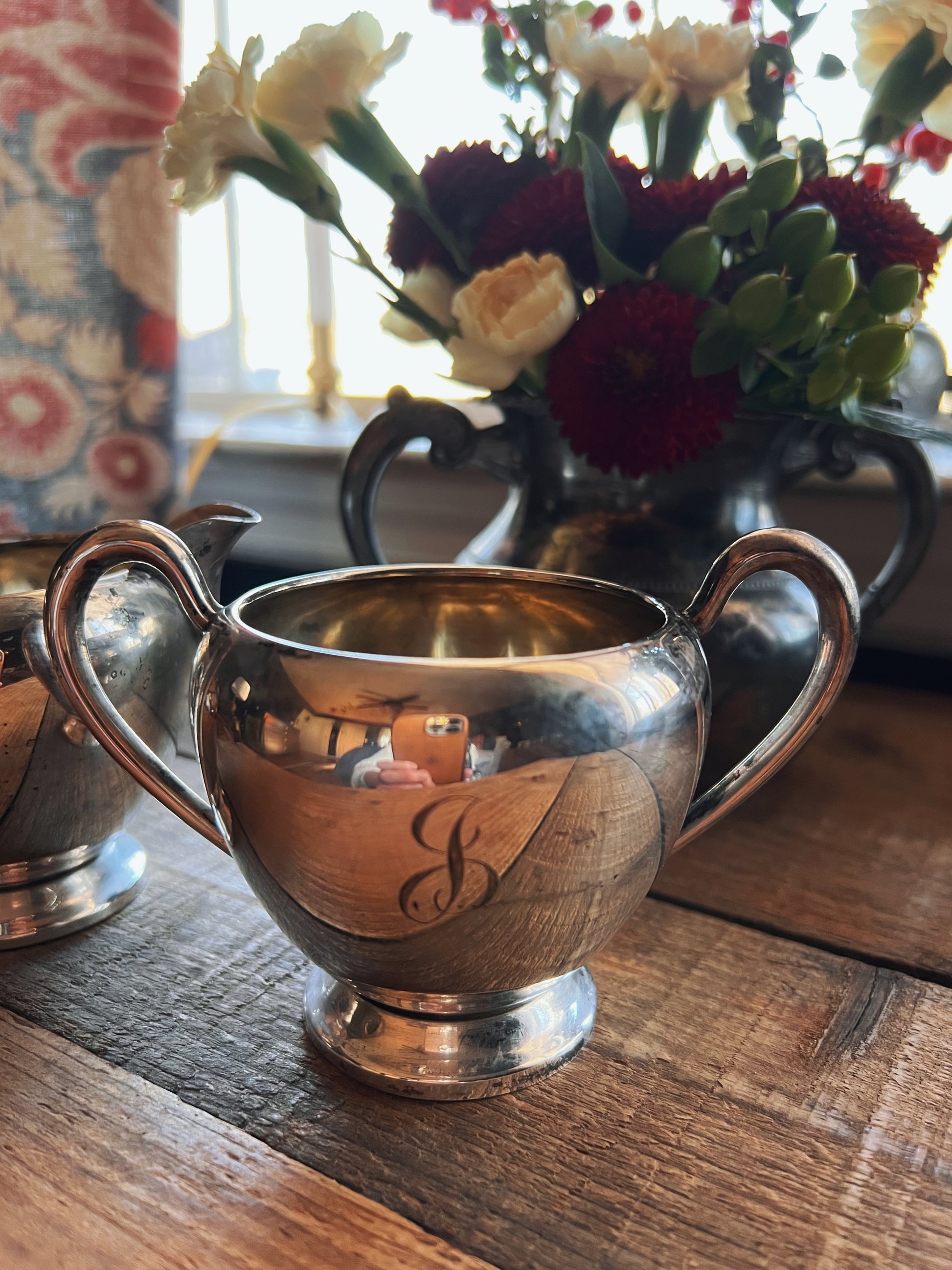 Vintage Set of M Fred Hirsch Co Sterling Silver Sugar Bowl & Creamer Set