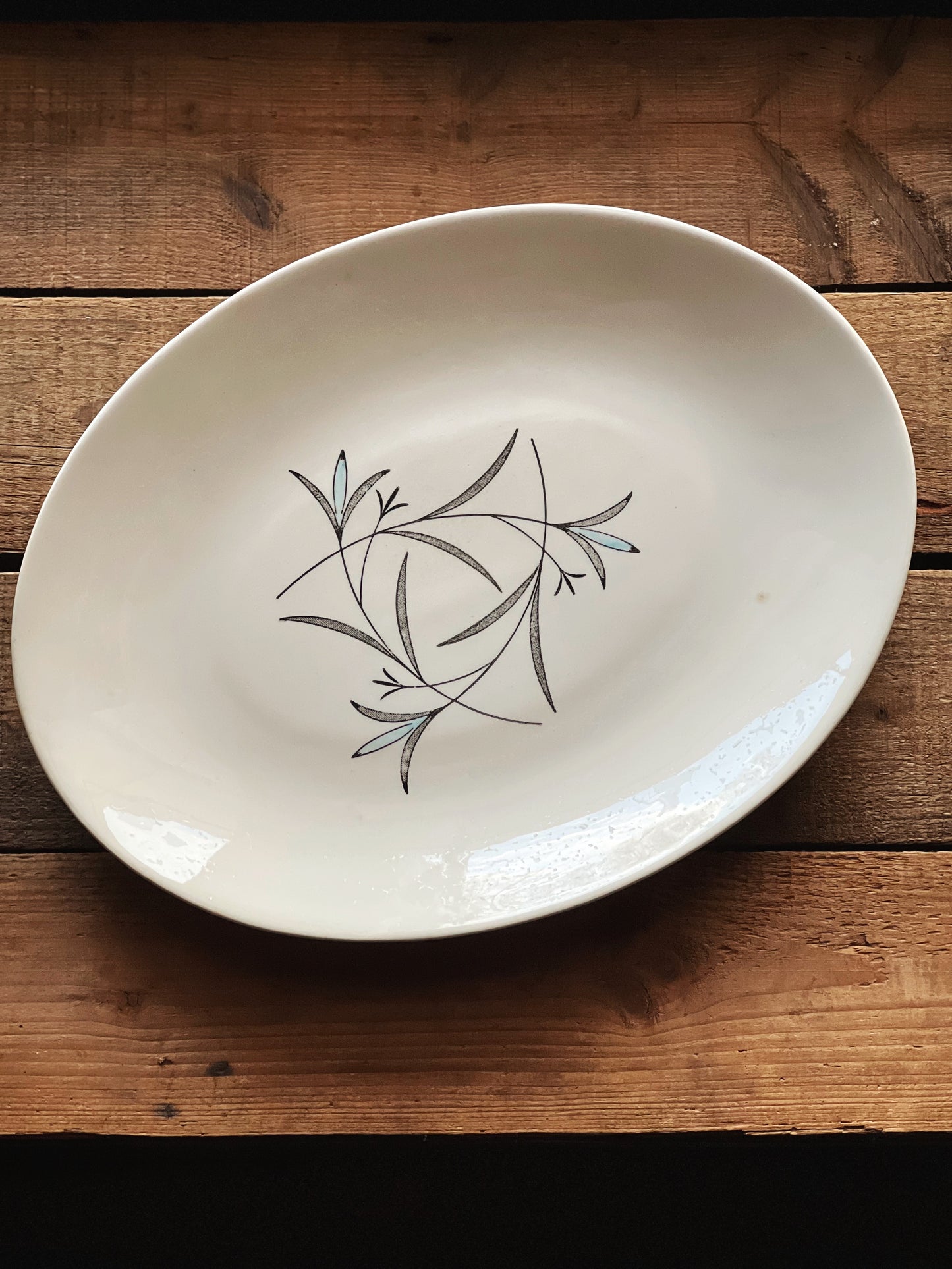 black and blue floral design oval serving platter