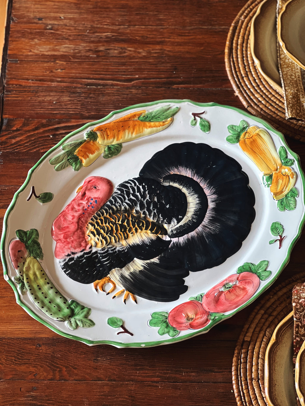 Vintage Hand Painted Italy Turkey Platter