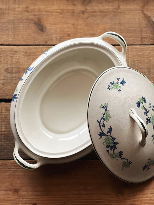 Vintage Blue and Green Chinoiserie Covered Vegetable Dish / Tureen