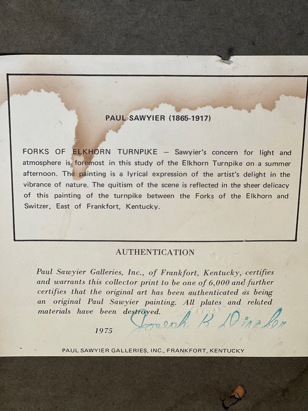 Vintage Paul Sawyier Forks of Elkhorn Turnpike Framed Print