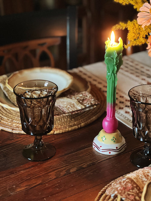 sepia colored glasses on a table set for dinner