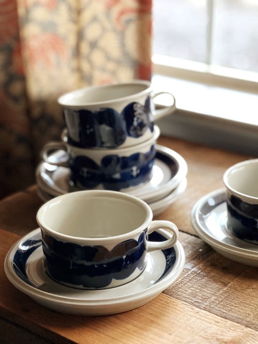 navy stoneware cup and saucer set