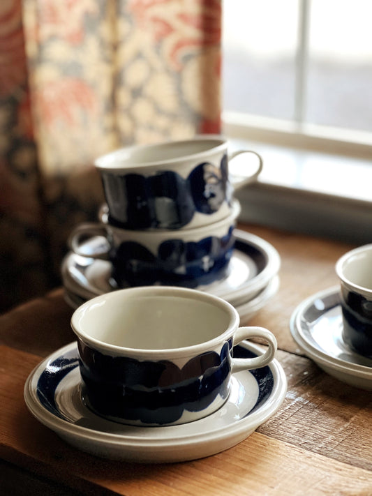 Vintage Arabia of Finland Anemone Blue Flat Cup & Saucer Set