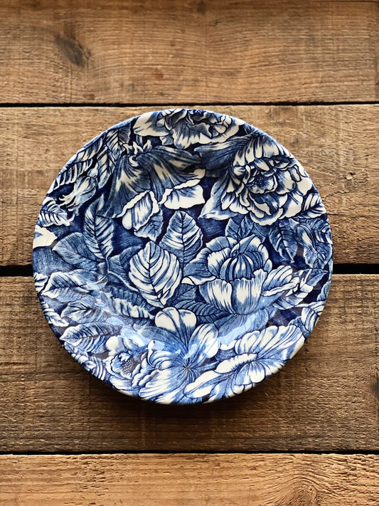 blue and white floral salad plate