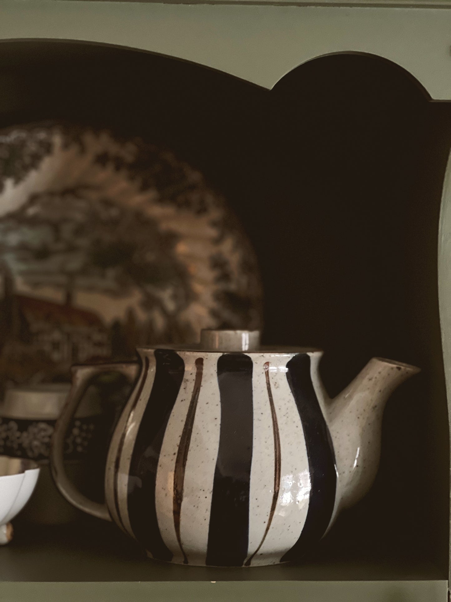 Vintage Hand Painted Stoneware Teapot