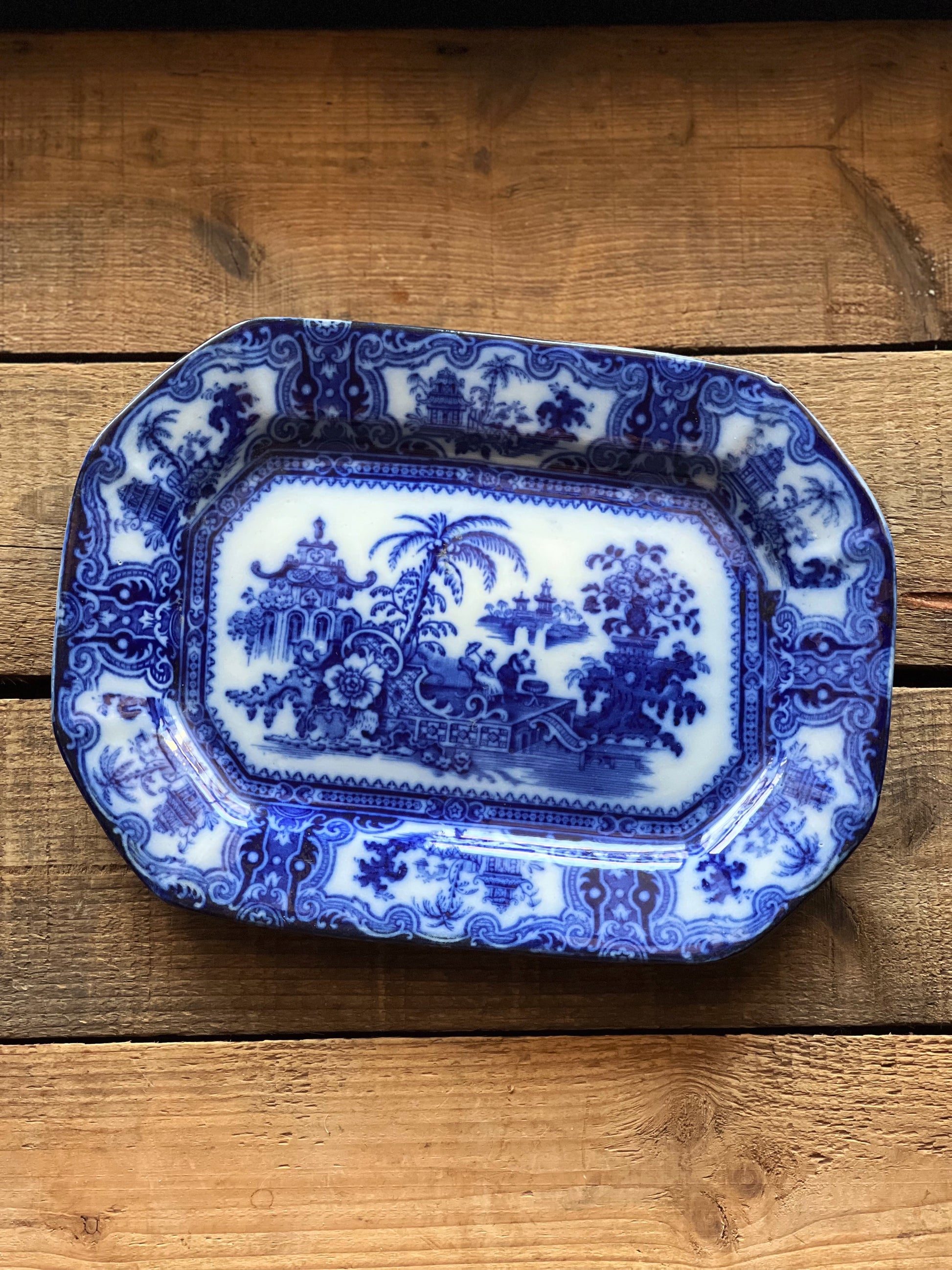 antique flow blue platter