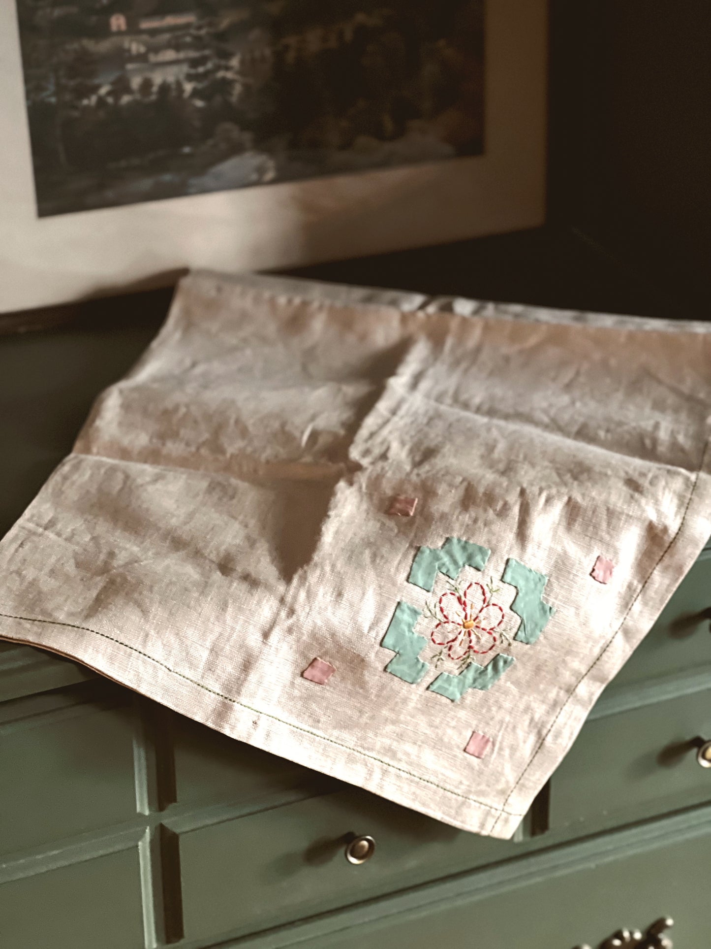 Vintage Embroidered Table Throw