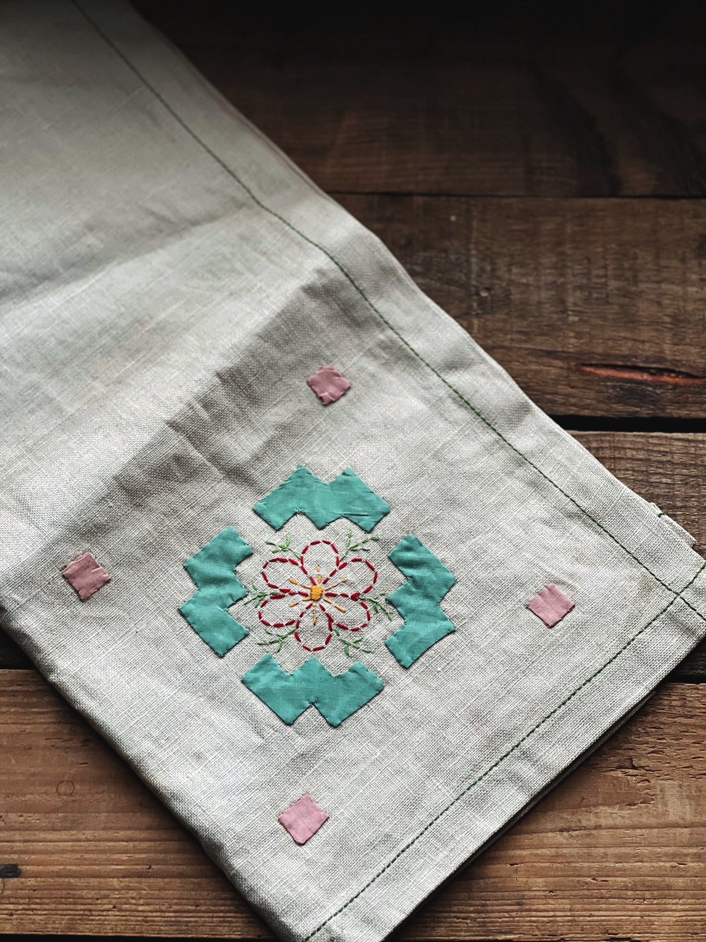 Vintage Embroidered Table Throw