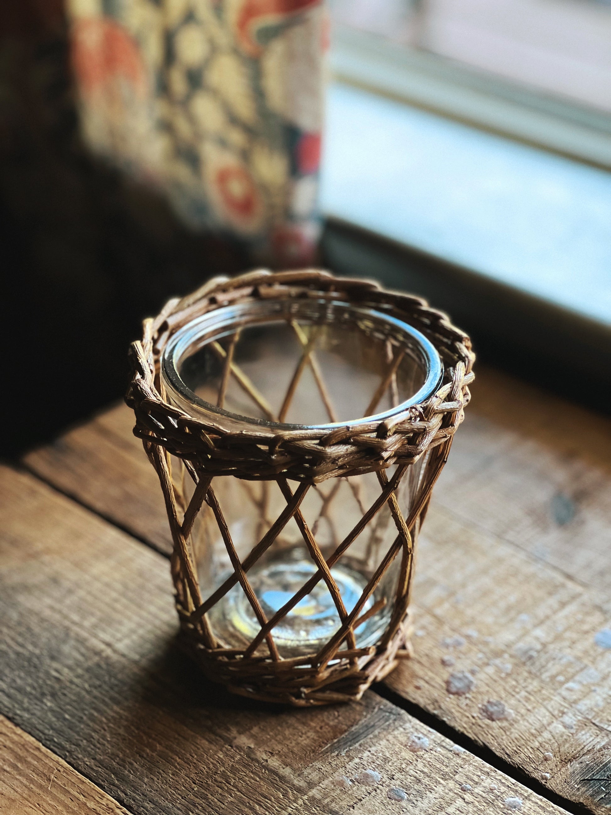 Twig Wrapped Glass Hurricane / Votive / Vase