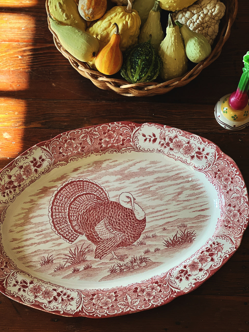 Vintage Pink Transferware Turkey Platter