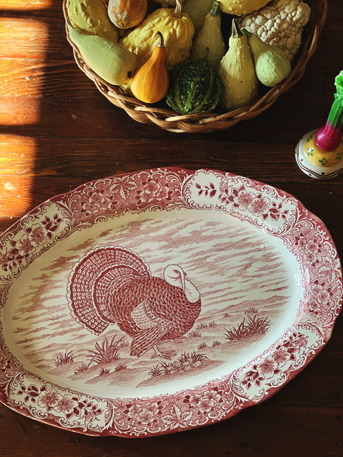 Vintage Pink Transferware Turkey Platter