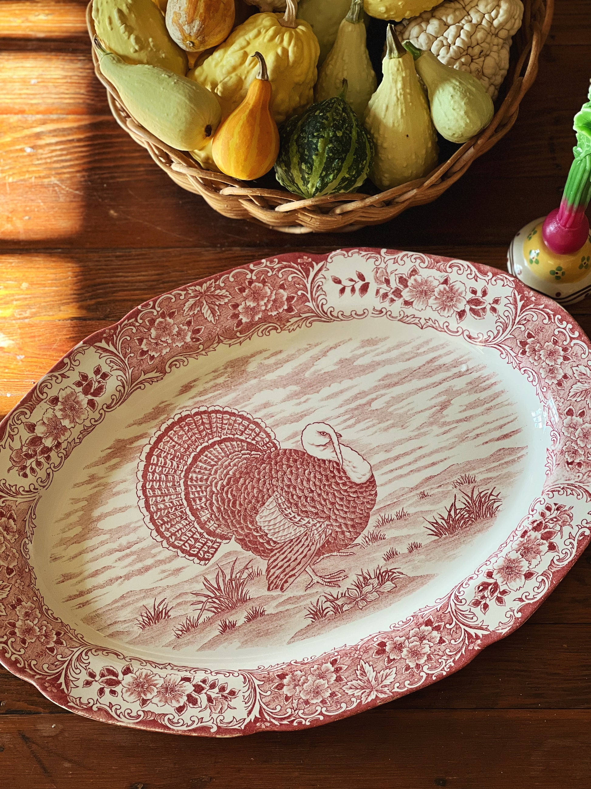 Vintage Pink Transferware Turkey Platter