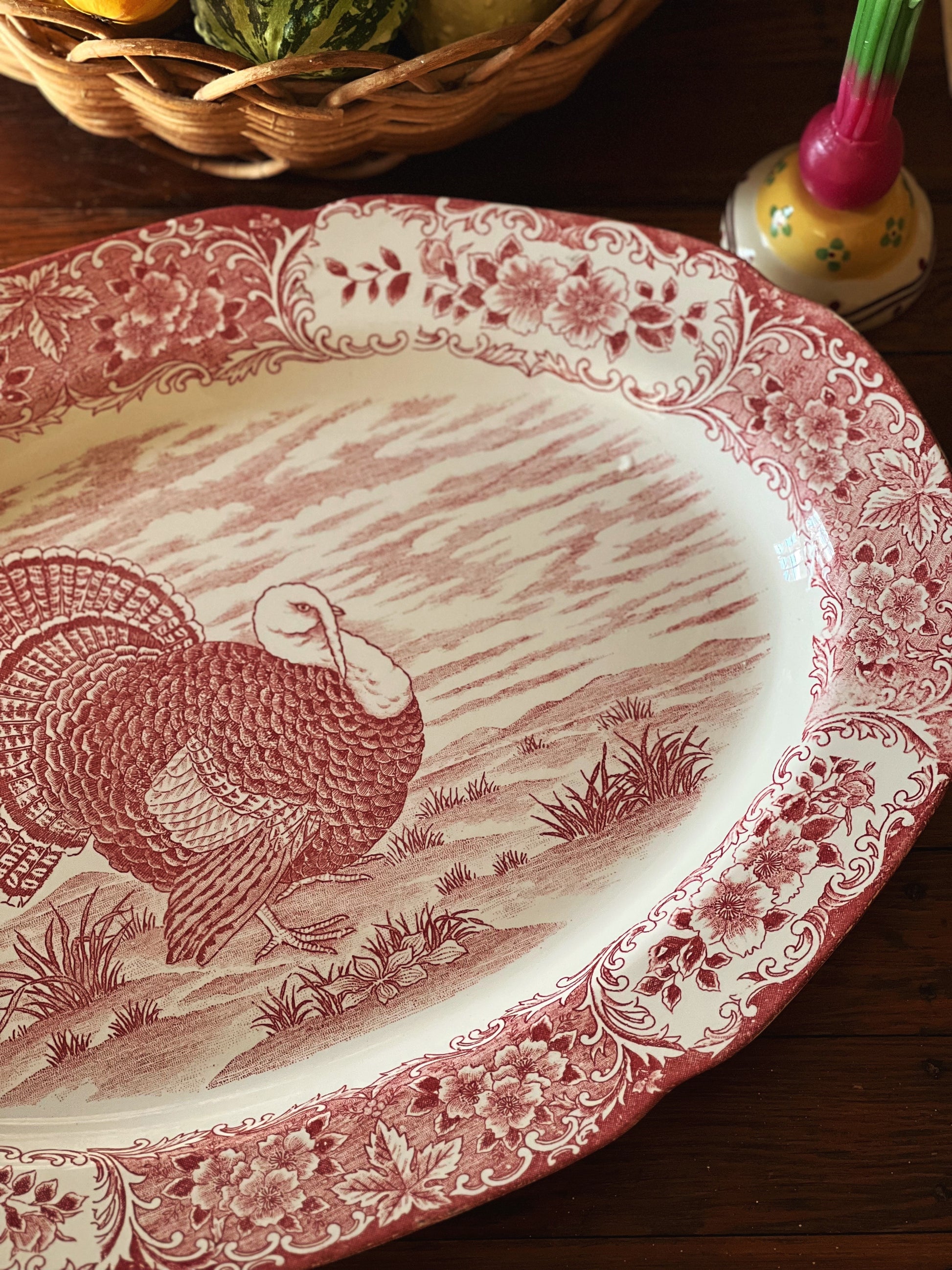 Vintage Pink Transferware Turkey Platter