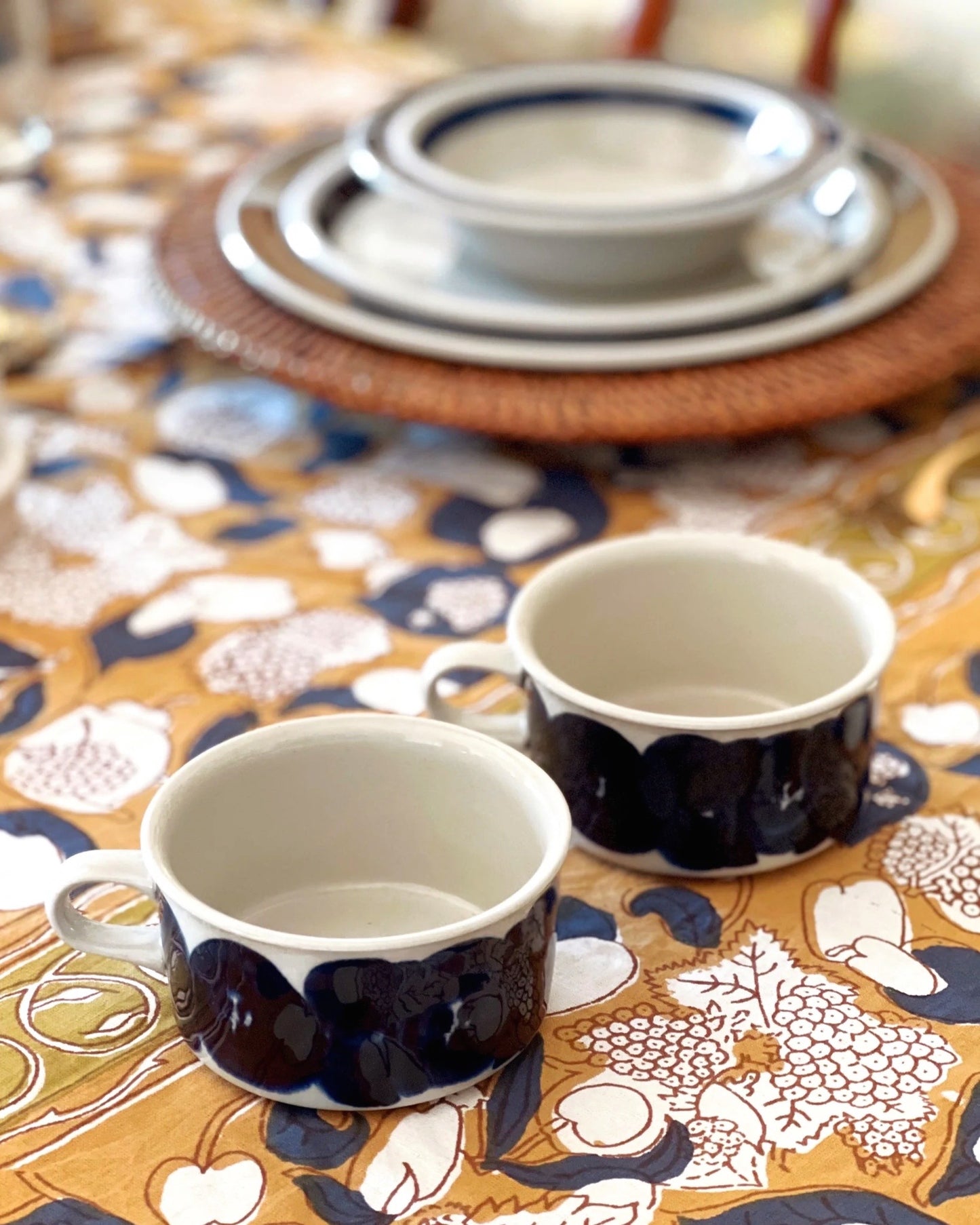 navy stoneware teacups