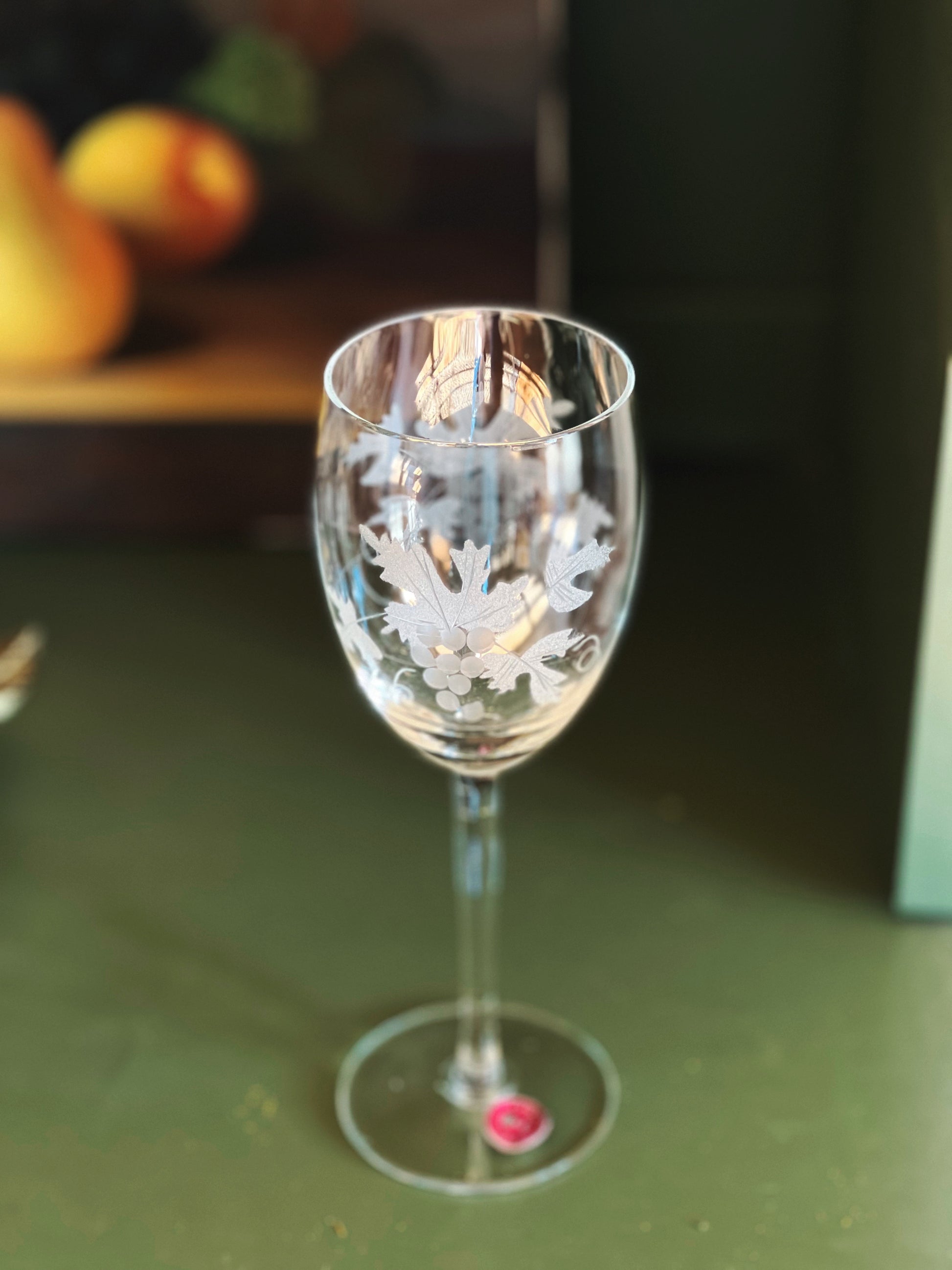 Set of 4 Etched Vintage Romanian Crystal Wine Glasses