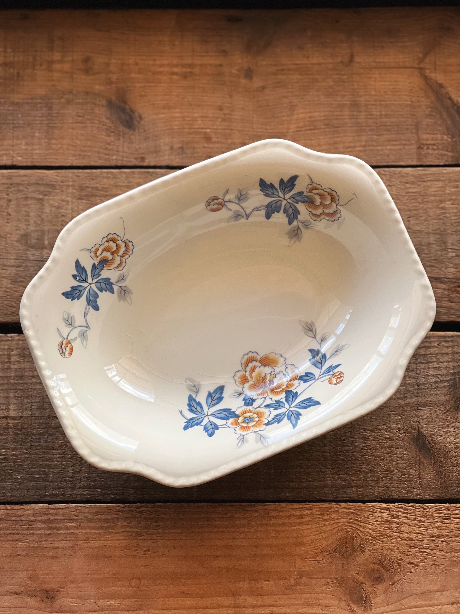 blue and yellow floral serving bowl