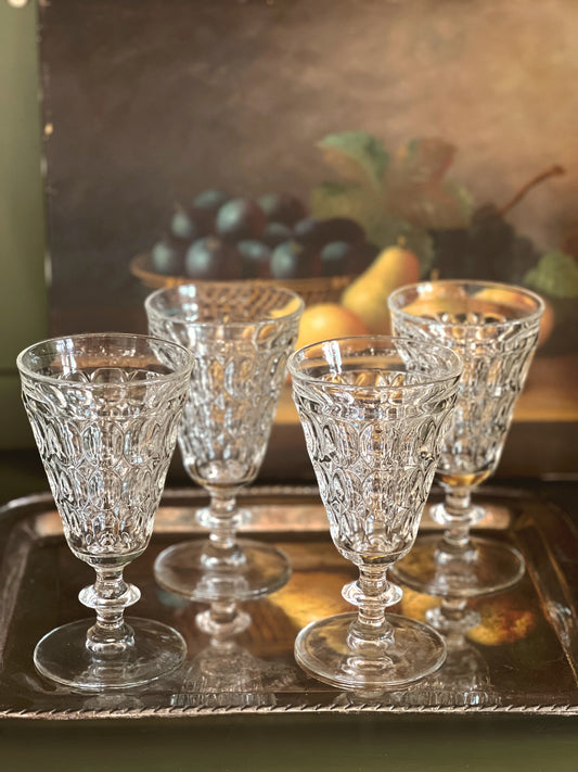 Set of 4 Vintage Jeannette Glass Thumbprint Water Goblets