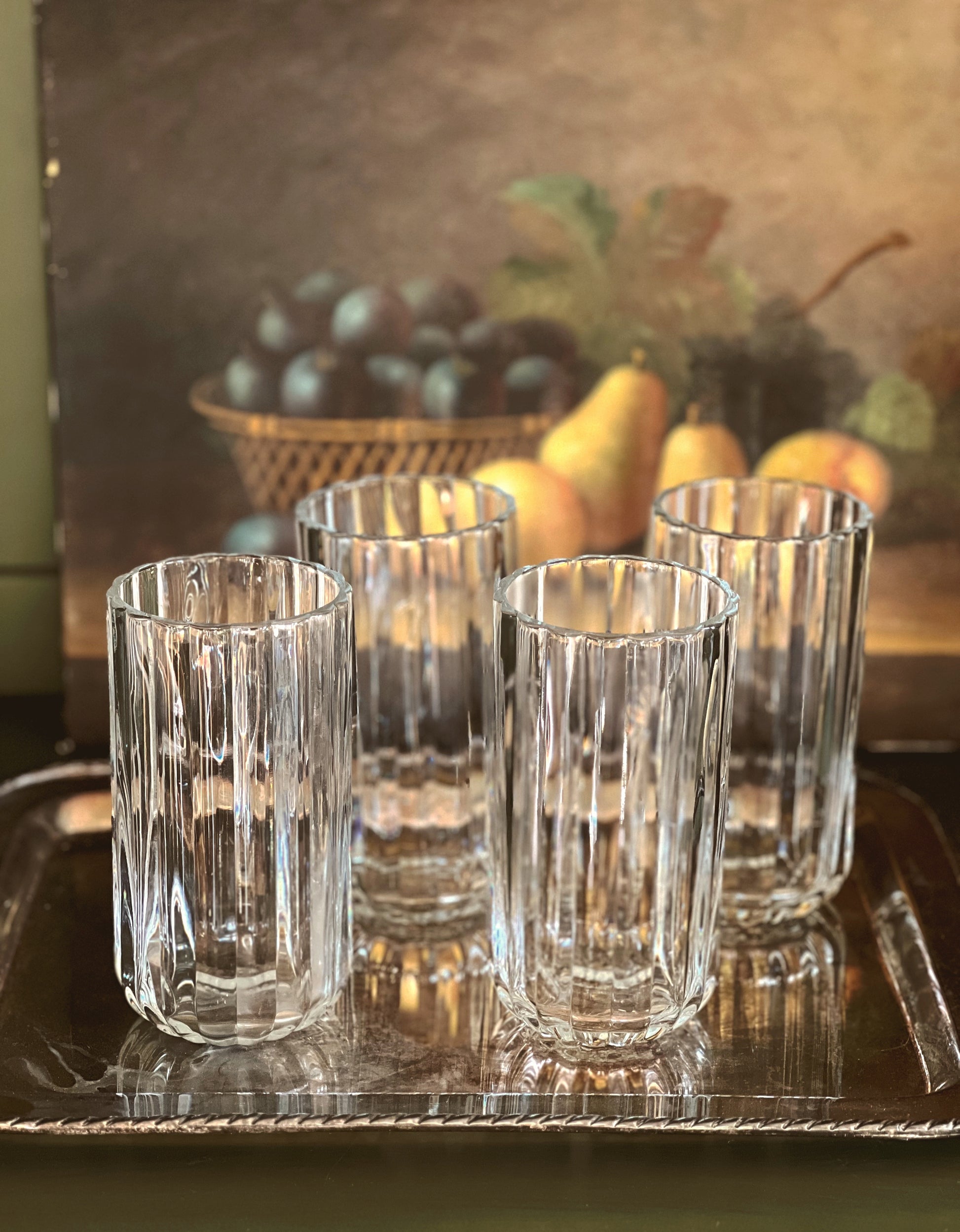Set of 4 Ruffled Glass Highball Glasses