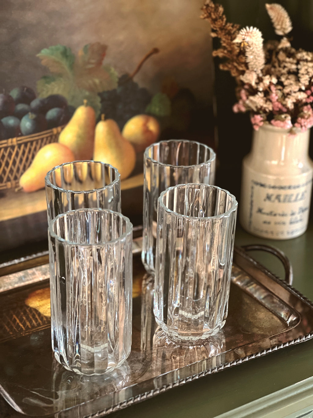 Set of 4 Ruffled Glass Highball Glasses
