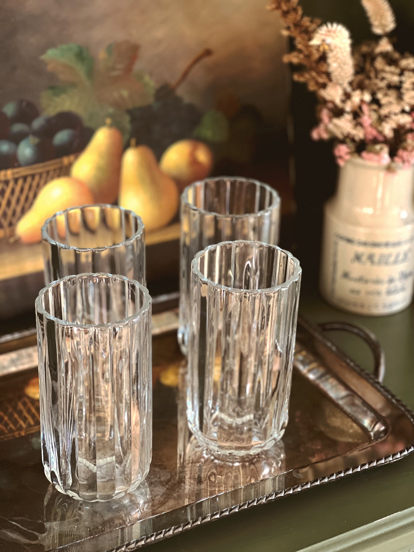 Set of 4 Ruffled Glass Highball Glasses