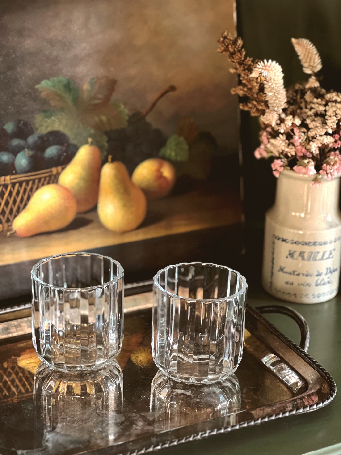 Pair Ruffled Glass Double Old Fashioned Glasses